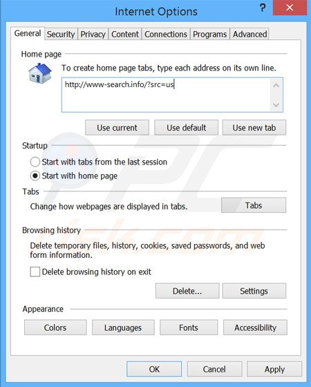 Removing www-search.info from Internet Explorer homepage