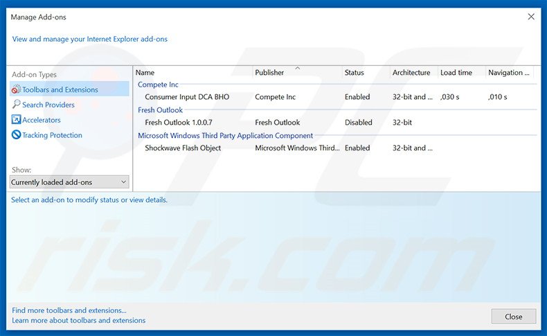 Removing YellowSend ads from Internet Explorer step 2