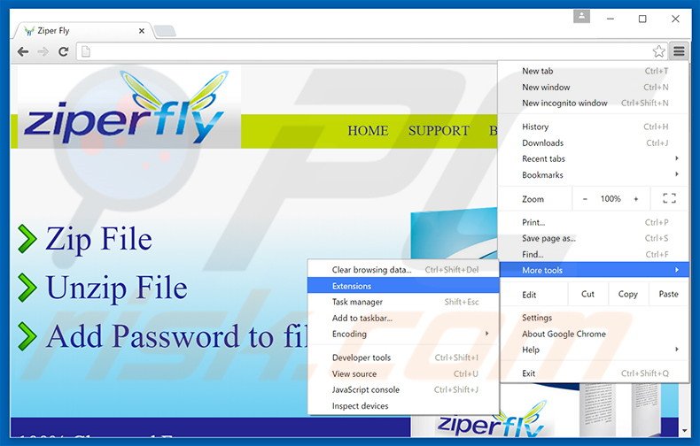 Removing ZiperFly  ads from Google Chrome step 1