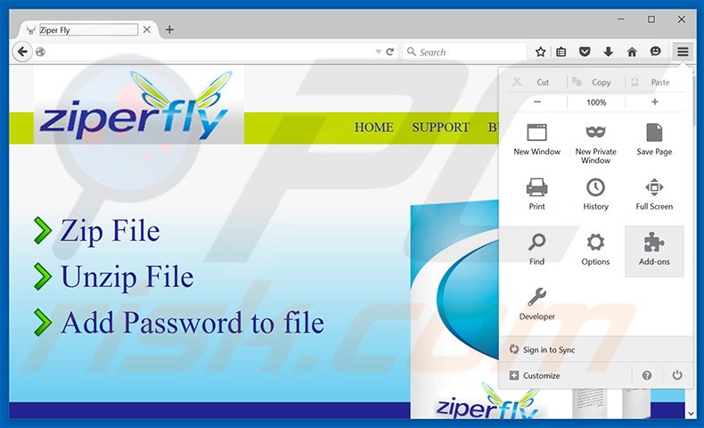 Removing ZiperFly ads from Mozilla Firefox step 1