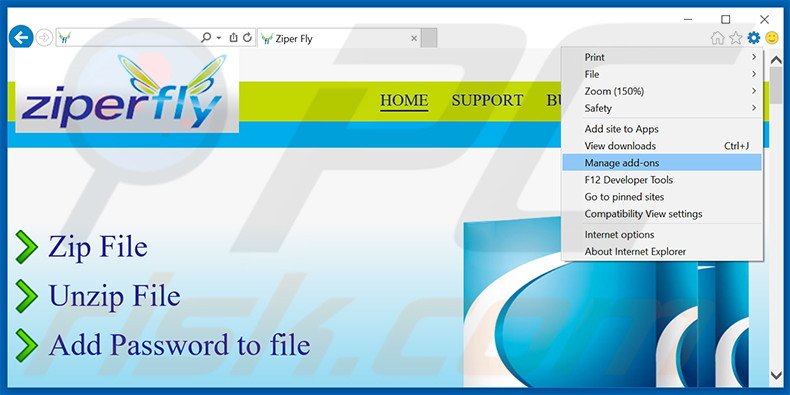 Removing ZiperFly ads from Internet Explorer step 1