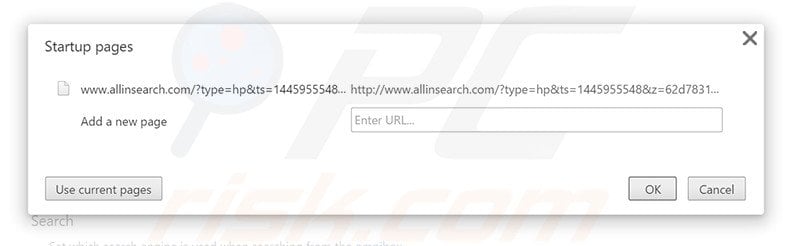 Removing allinsearch.com from Google Chrome homepage