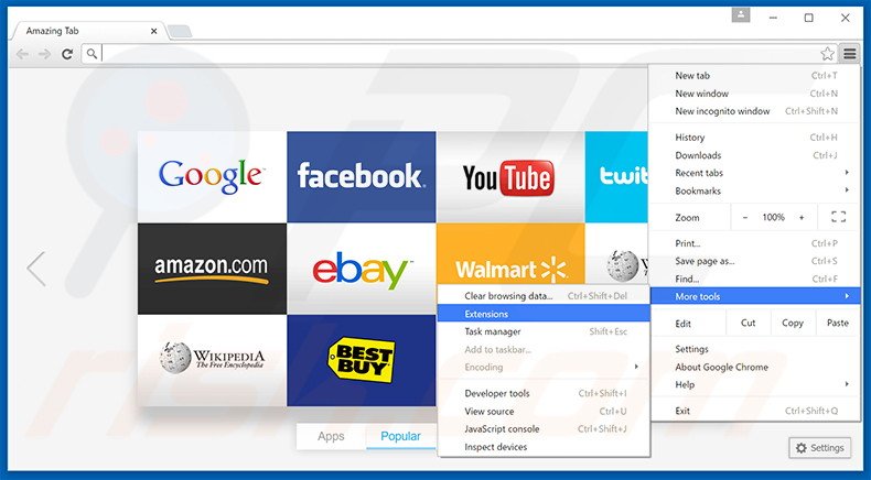 Removing AmazingTab  ads from Google Chrome step 1