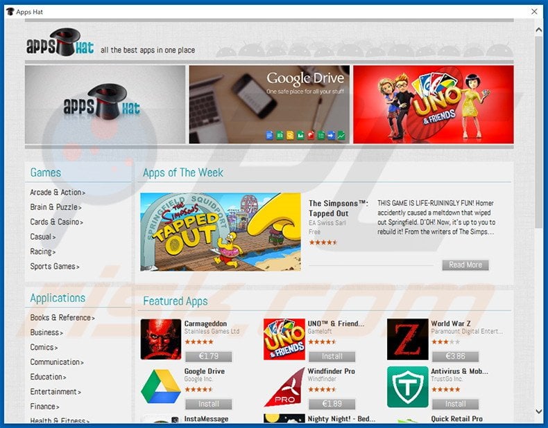 Deceptive adware-type application Apps Hat