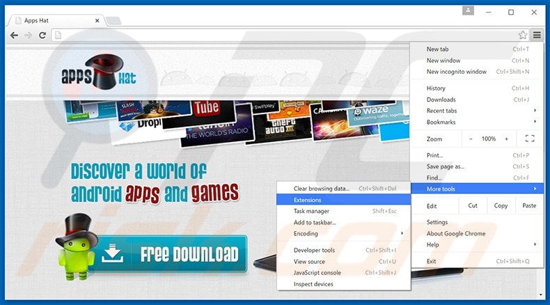 Removing Apps Hat  ads from Google Chrome step 1