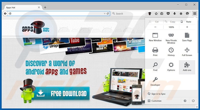 Removing Apps Hat ads from Mozilla Firefox step 1