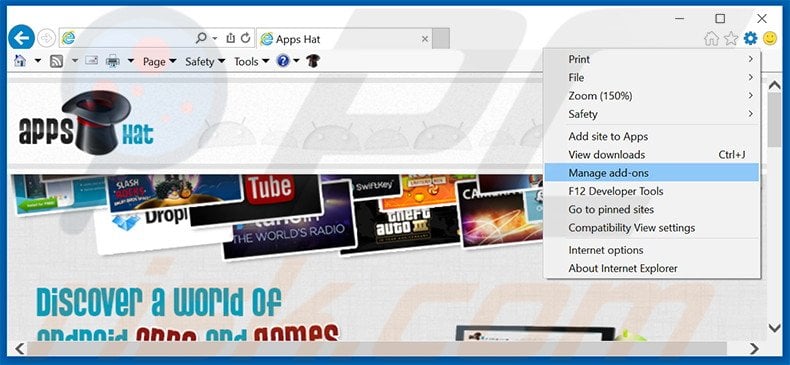 Removing Apps Hat ads from Internet Explorer step 1