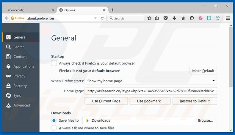 Removing asiasearch.co from Mozilla Firefox homepage