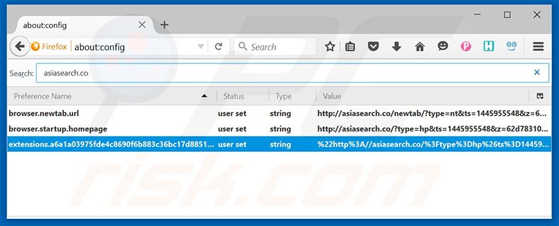 Removing asiasearch.co from Mozilla Firefox default search engine