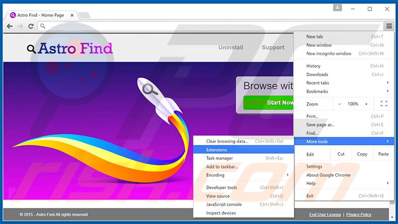 Removing Astro Find  ads from Google Chrome step 1
