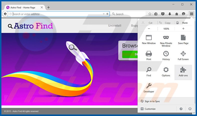 Removing Astro Find ads from Mozilla Firefox step 1