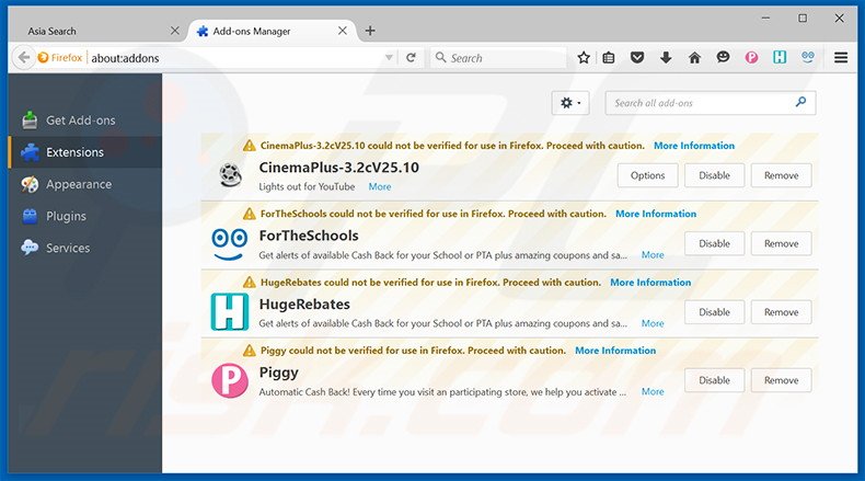 Removing broadband-search.com related Mozilla Firefox extensions