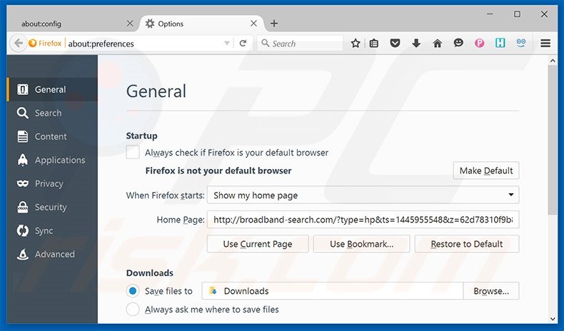 Removing broadband-search.com from Mozilla Firefox homepage