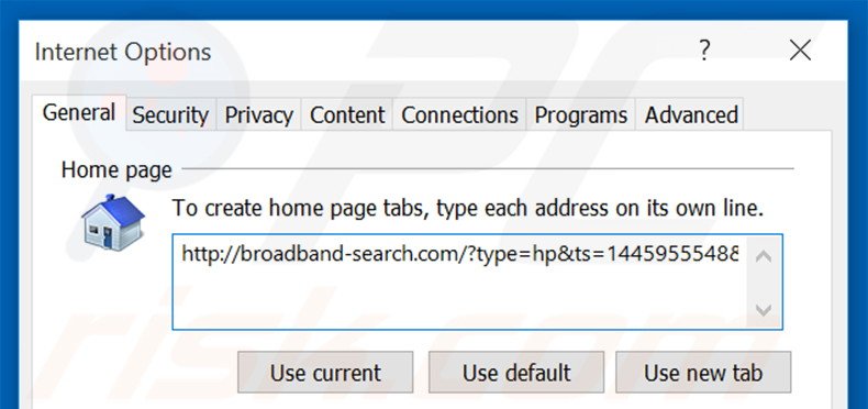 Removing broadband-search.com from Internet Explorer homepage