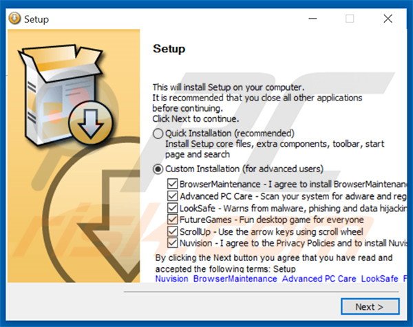 Delusive installer distributing BrowserMaintainace adware