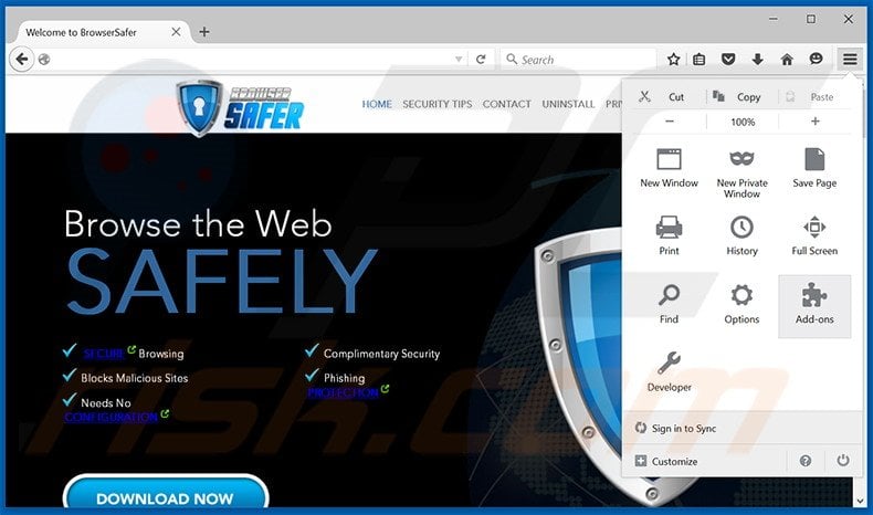 Removing BrowserSafer ads from Mozilla Firefox step 1