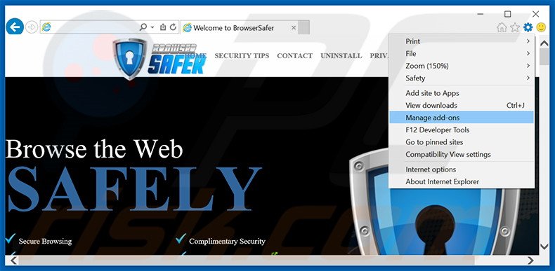 Removing BrowserSafer ads from Internet Explorer step 1