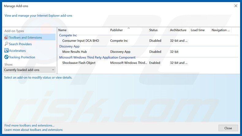 Removing BrowserSafer ads from Internet Explorer step 2