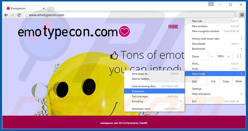 Removing Emotypecon  ads from Google Chrome step 1