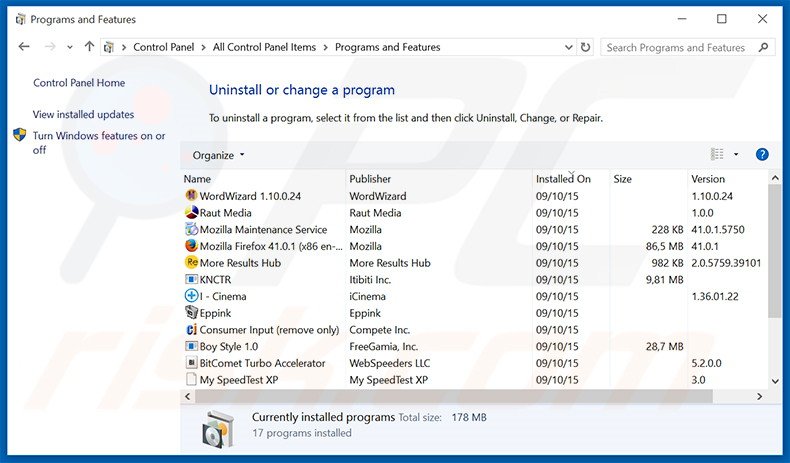 Emotypecon adware uninstall via Control Panel