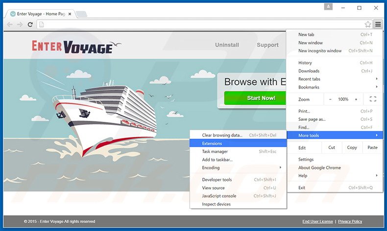 Removing Enter Voyage  ads from Google Chrome step 1