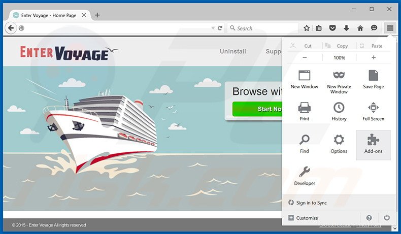 Removing Enter Voyage ads from Mozilla Firefox step 1