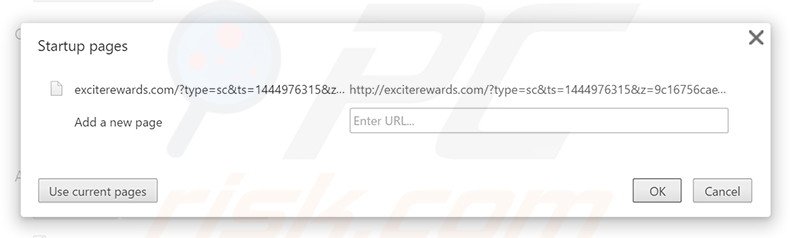 Removing exciterewards.com from Google Chrome homepage