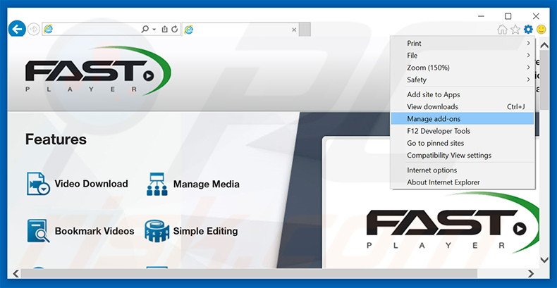 Removing FastoPlayer ads from Internet Explorer step 1