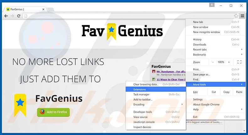 Removing FavGenius  ads from Google Chrome step 1
