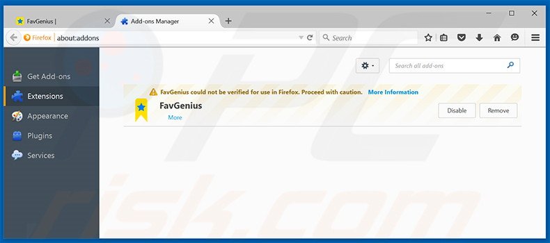 Removing FavGenius ads from Mozilla Firefox step 2