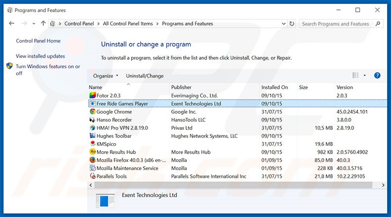 Free Ride Games Player adware uninstall via Control Panel