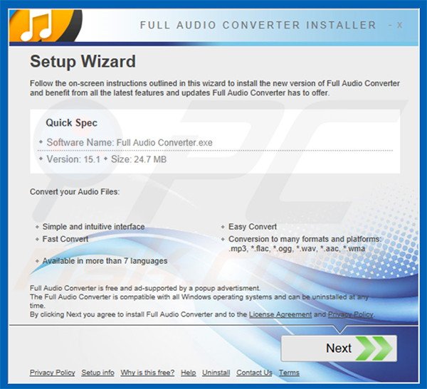Official FullAudioConverter adware installation setup