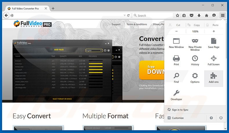 Removing FullVideoConverter Pro ads from Mozilla Firefox step 1