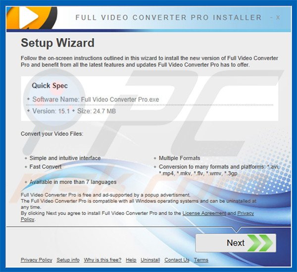 Official FullVideoConverter Pro adware installation setup