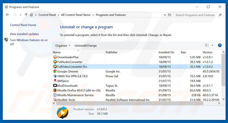 FullVideoConverter Pro adware uninstall via Control Panel