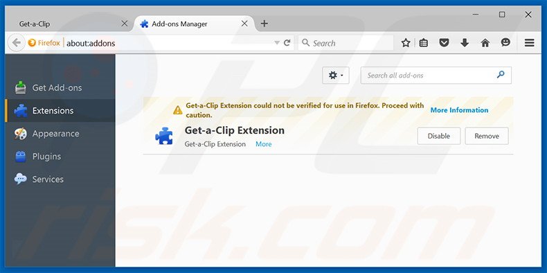 Removing Get-a-Clip ads from Mozilla Firefox step 2