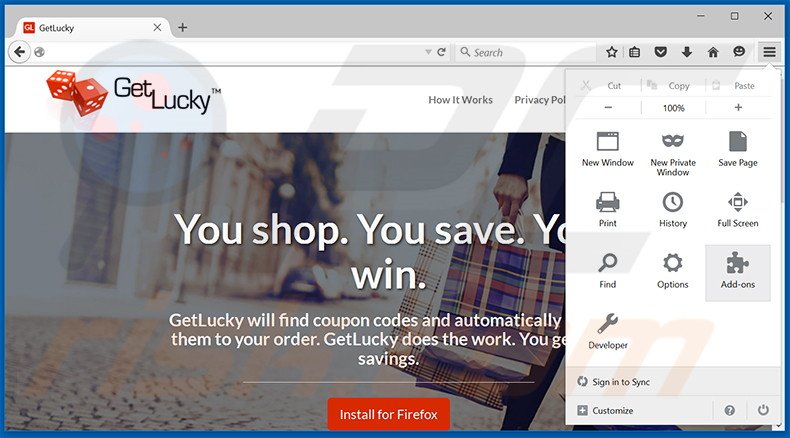 Removing GetLucky ads from Mozilla Firefox step 1