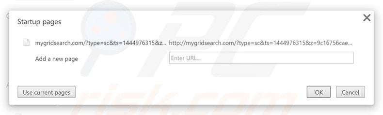 Removing mygridsearch.com from Google Chrome homepage