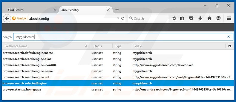 Removing mygridsearch.com from Mozilla Firefox default search engine