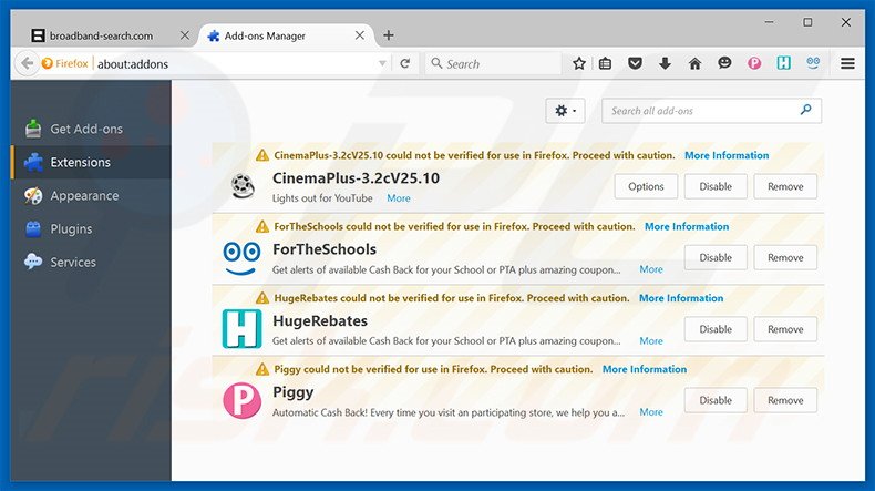 Removing hispanosearch.com related Mozilla Firefox extensions