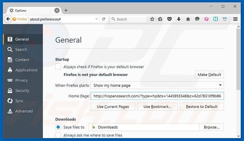 Removing hispanosearch.com from Mozilla Firefox homepage