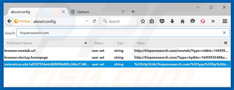 Removing hispanosearch.com from Mozilla Firefox default search engine