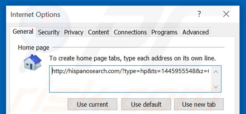 Removing hispanosearch.com from Internet Explorer homepage