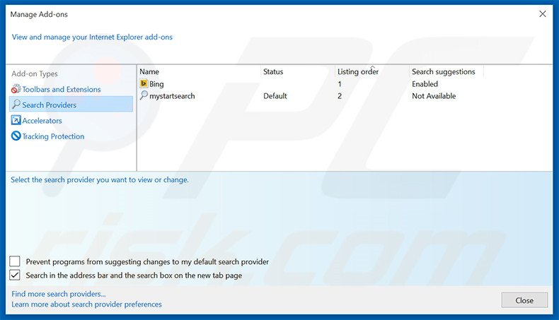 Removing hispanosearch.com from Internet Explorer default search engine