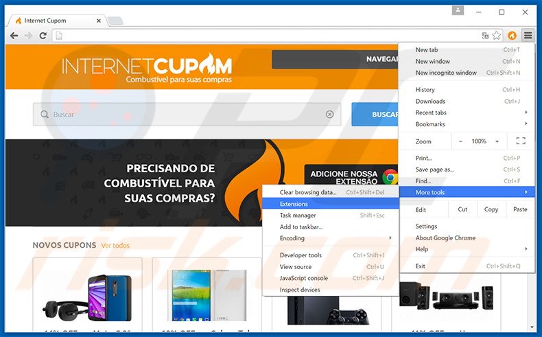 Removing Internet Cupom  ads from Google Chrome step 1