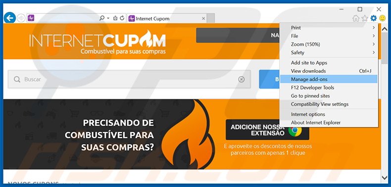 Removing Internet Cupom ads from Internet Explorer step 1