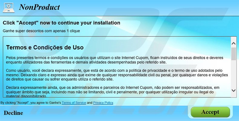 Delusive software installer used to distribute Internet Cupom