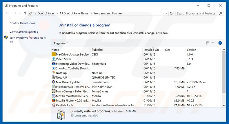 Internet Cupom adware uninstall via Control Panel