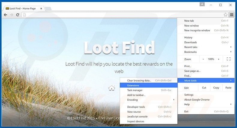 Removing Loot Find  ads from Google Chrome step 1