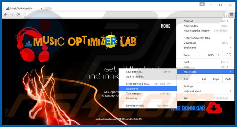 Removing MusicOptimizerLab  ads from Google Chrome step 1